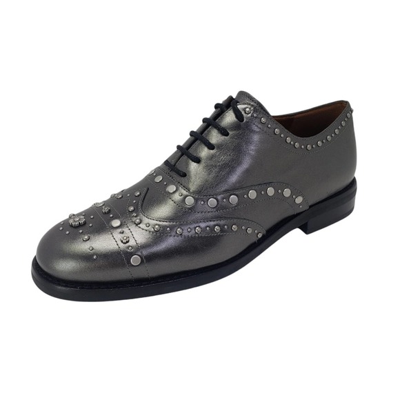 MSRP $250, New Coach Tegan Gunmetal Leather Studded Oxford Wingtip Shoes, Size 7 - Picture 3 of 8